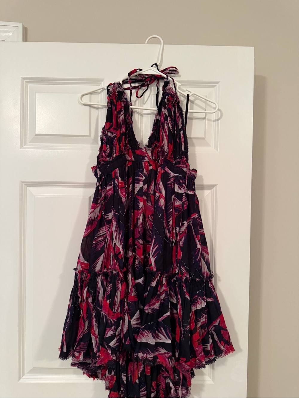 Free People Halter Tiered Asymmetrical Dress in Pink and Black